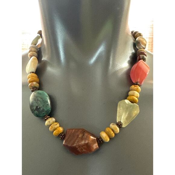 Natural Turquoise, Coral and Other Stones Bevelled & Polished With Toggle Clasp - Picture 1 of 8